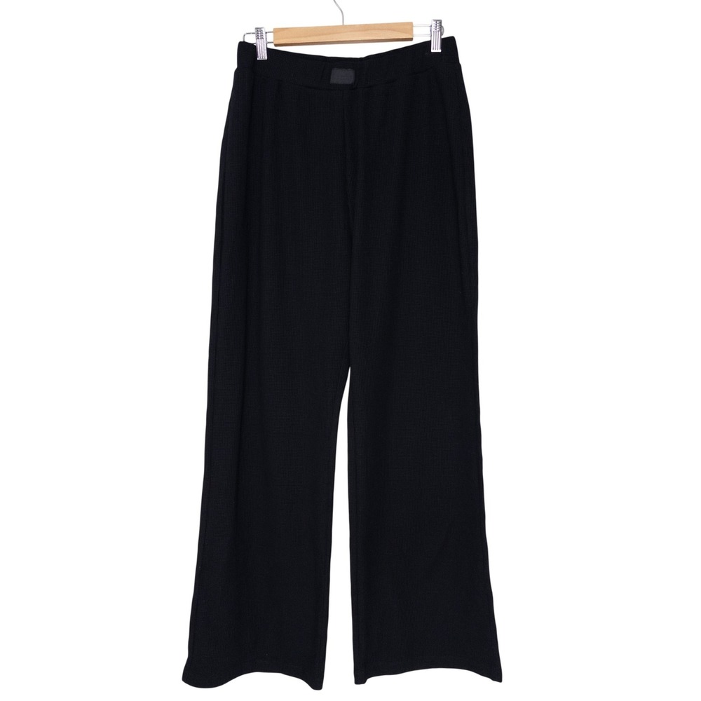 Comfrt Women Black Waffle Knit Wide Leg Lounge Pants Large RN170537
